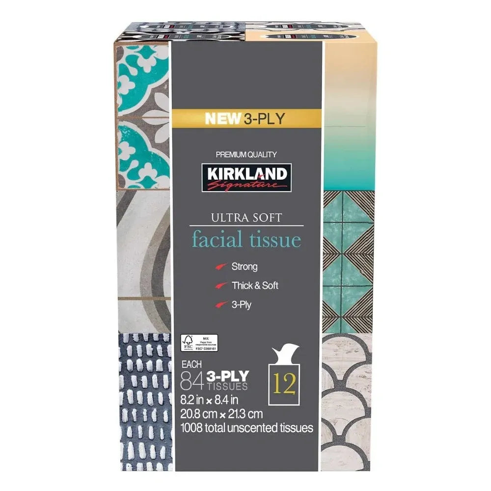 Kirkland Signature Facial Tissue, 3-Ply, 84-count, 12-pack